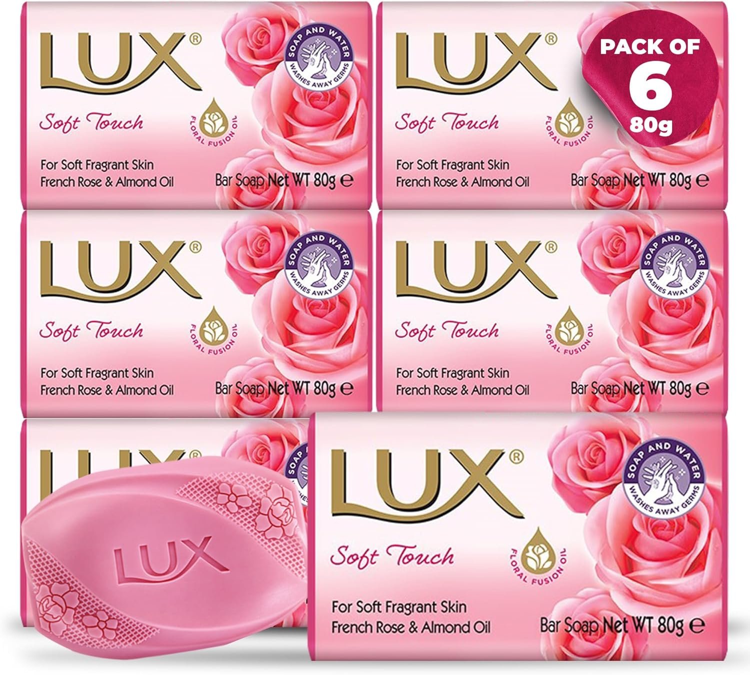 LUX Soft Touch Soap Bar 80g pk of 6